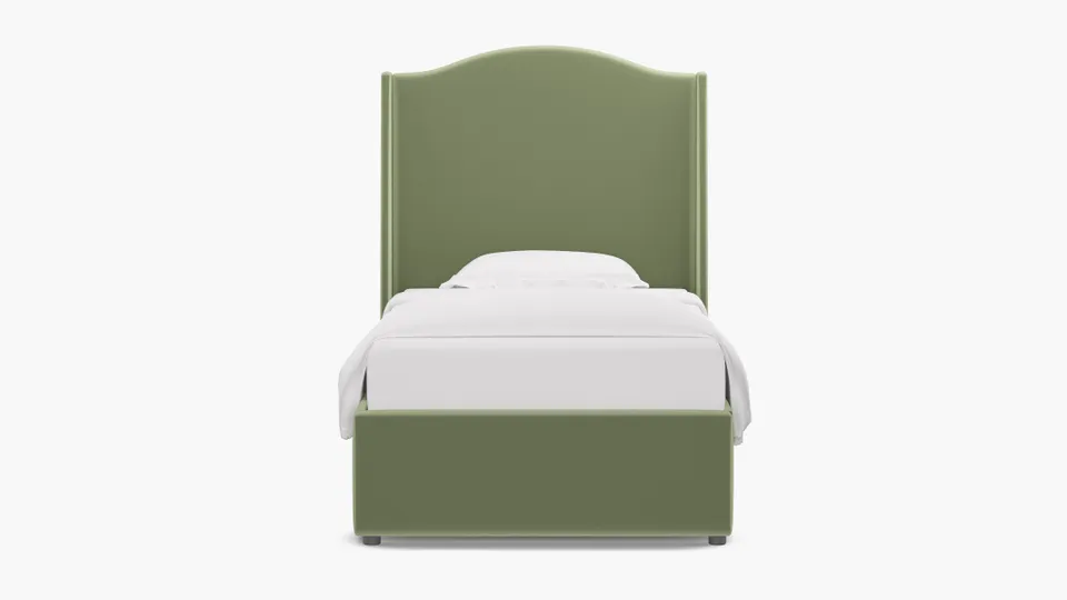 Curved Wingback Bed, Celadon Performance Plush Velvet, Twin