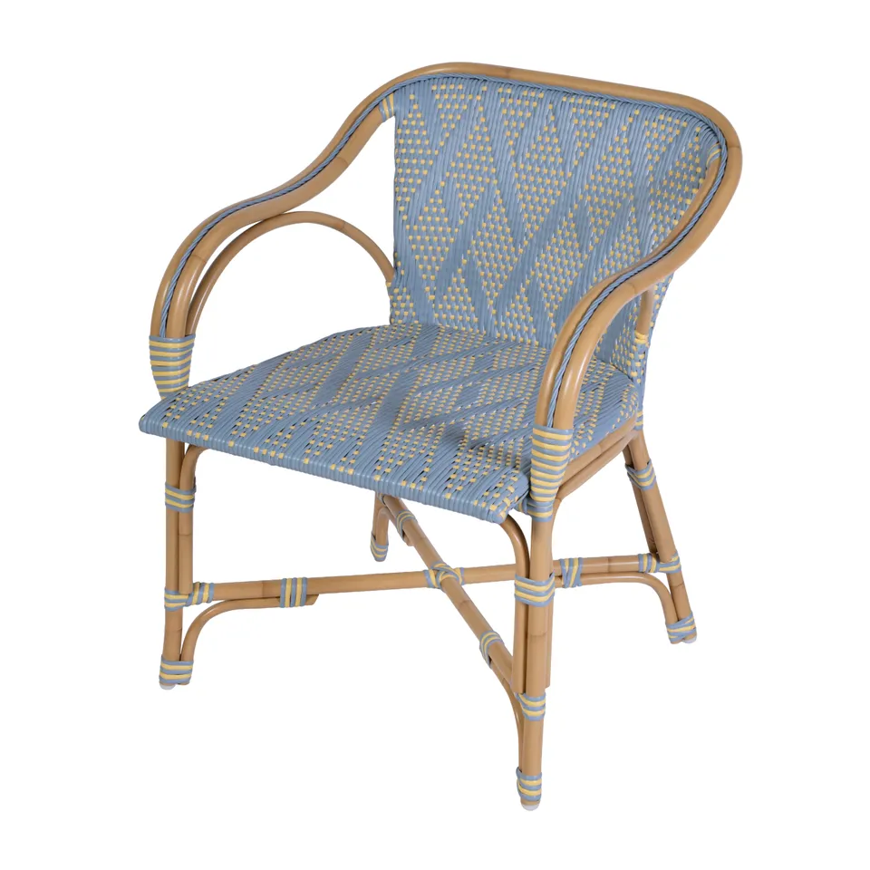 Cliff French Pale Blue and Yellow Outdoor Arm Chair