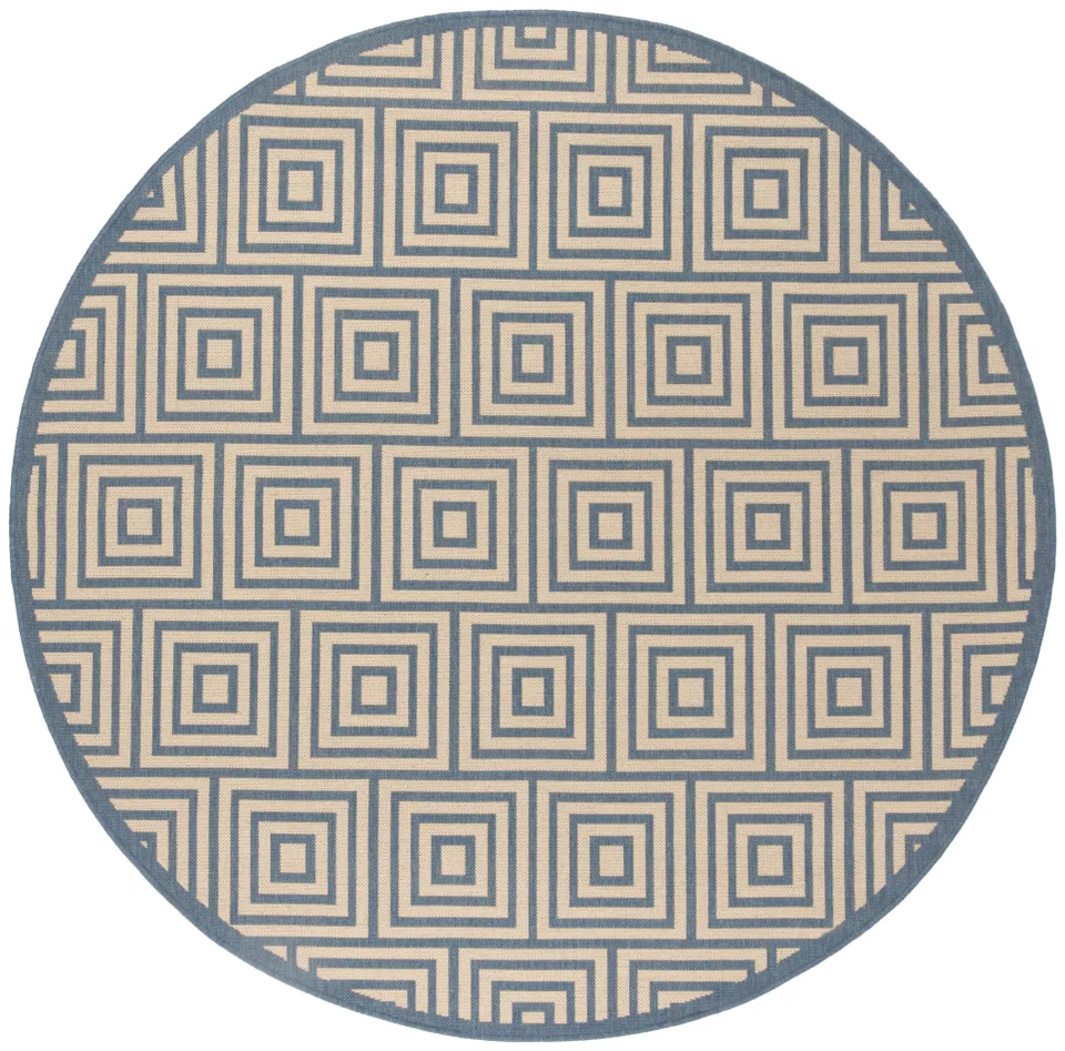 Arlo Home Indoor/Outdoor Woven Area Rug, LND173N, Cream/Blue,  6' 7" X 6' 7" Round