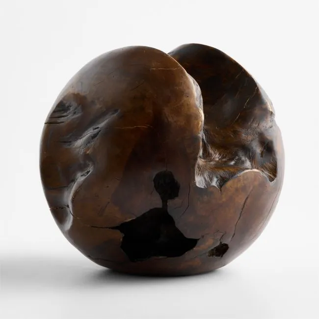 Dark Walnut Wood Large Sphere Decorative Object