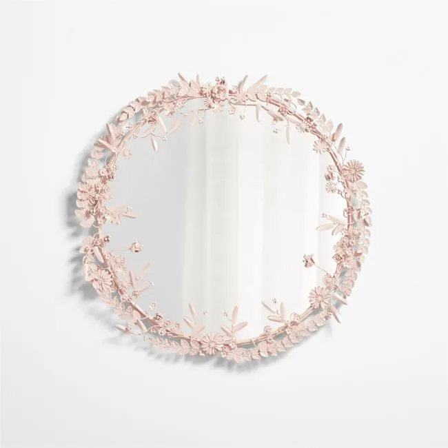 Flower Crown Pink Metal 30" Round Wall Mirror