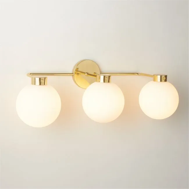 Marra 3-Light Polished Unlacquered Brass Globe Vanity Light Set of 2