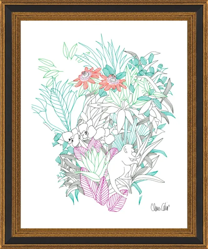 Passionflowers, orchids and the squirrel monkey  by Claire Colin for Artfully Walls