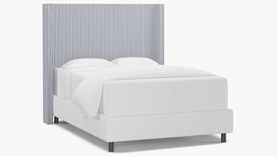 Modern Wingback Headboard, Navy Classic Ticking Stripe, Full