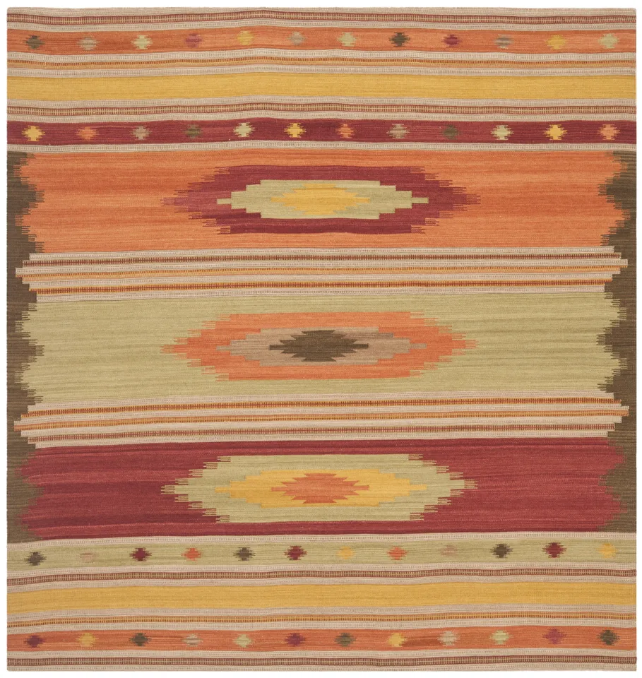 Arlo Home Hand Woven Flatweave Area Rug, NVK176A, Brown/Multi,  7' X 7' Square