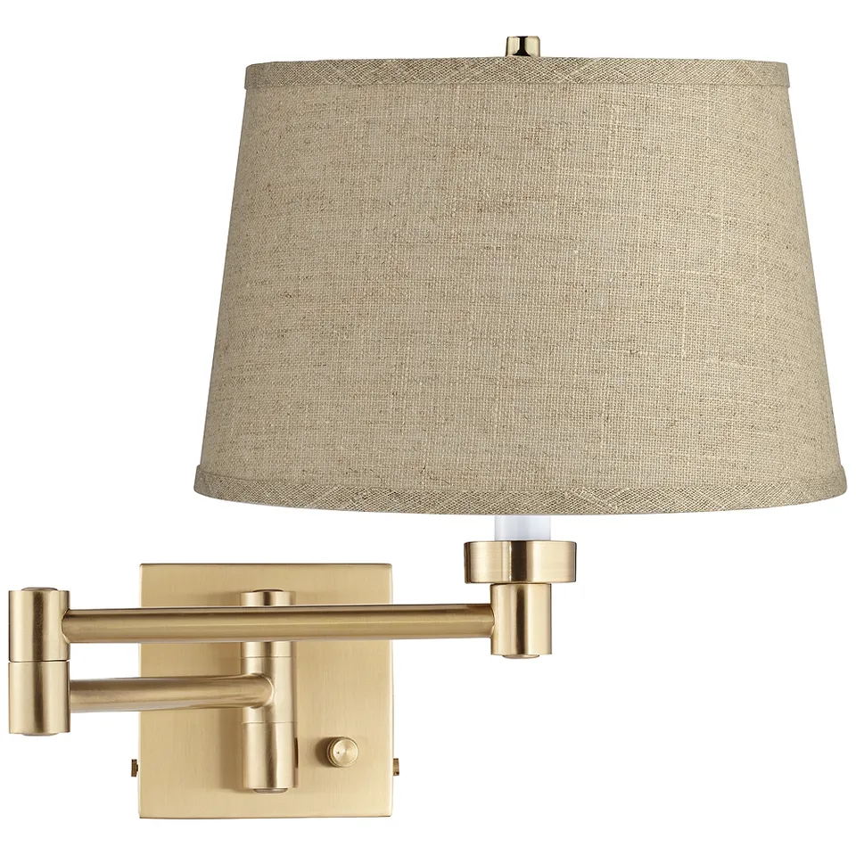 Barnes and Ivy Burlap and Warm Gold Plug-In Swing Arm Wall Light