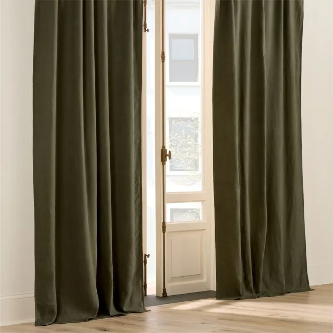 Olive Green European Linen Blackout Window Curtain Panel 48"x96"