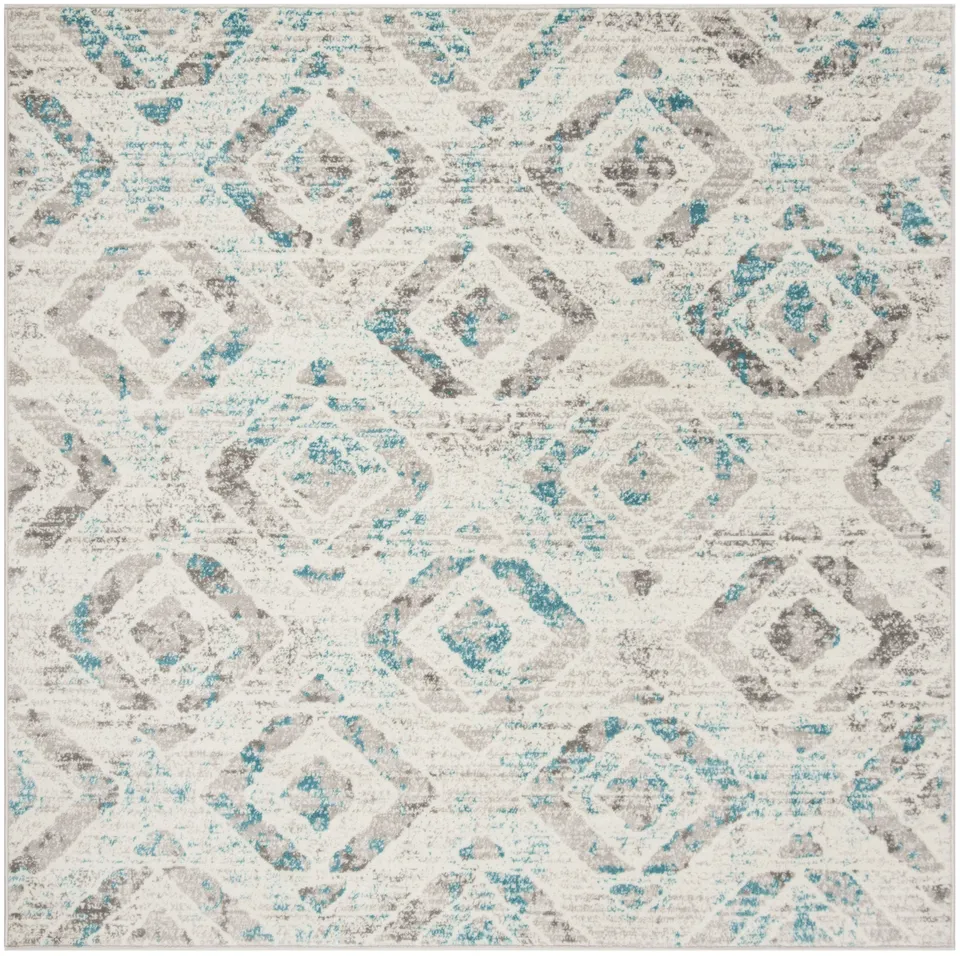 Arlo Home Woven Area Rug, SKY190D, Ivory/Blue,  6' 7" X 6' 7" Square