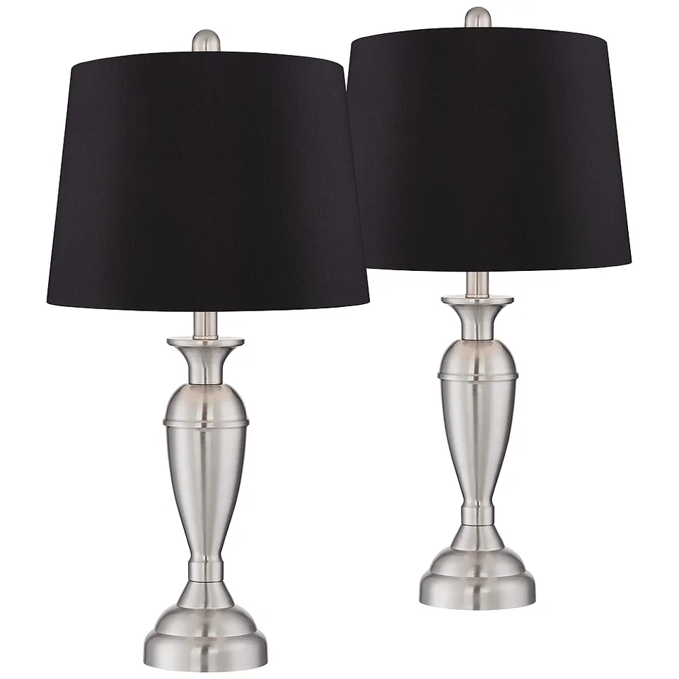Regency Hill Blair 25" Brushed Nickel Black Shade Table Lamps Set of 2