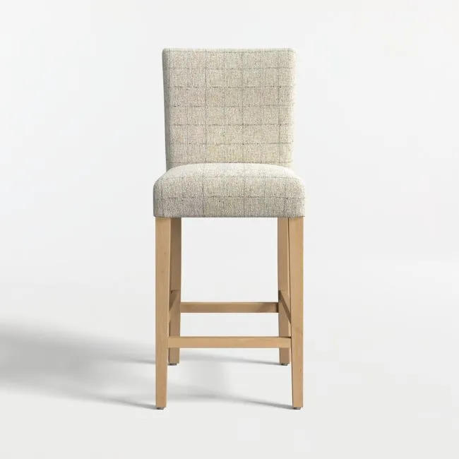Lowe Topaz Check Upholstered Counter Stool with Natural Wood Legs