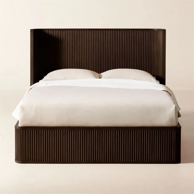 Davison Fluted Dark Brown Wood Queen Bed