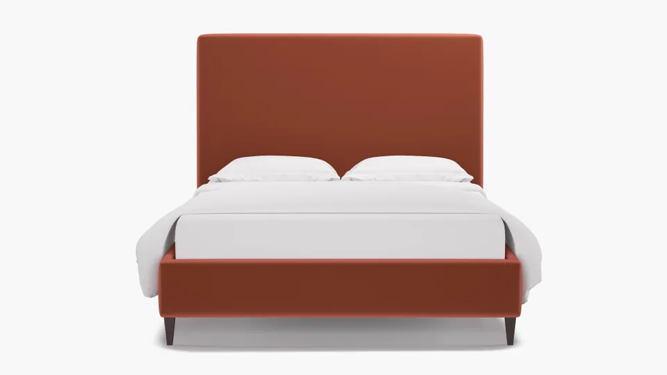 Classic Bed, Terracotta Performance Velvet, Espresso Square Tapered Leg, King