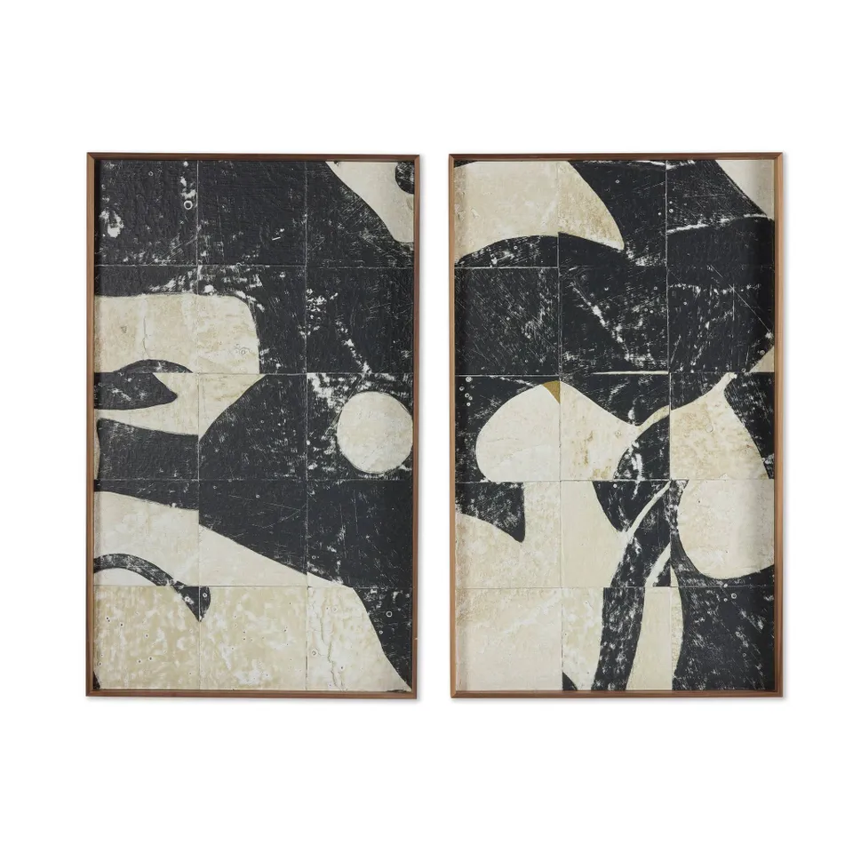 Fragment Diptych by Douglas Galloway - Rustic Walnut Floater