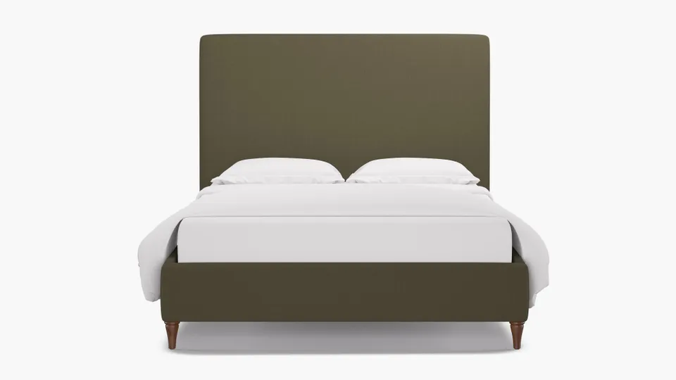 Classic Bed, Olive Everyday Linen, Walnut Decorative Tapered Leg, Queen