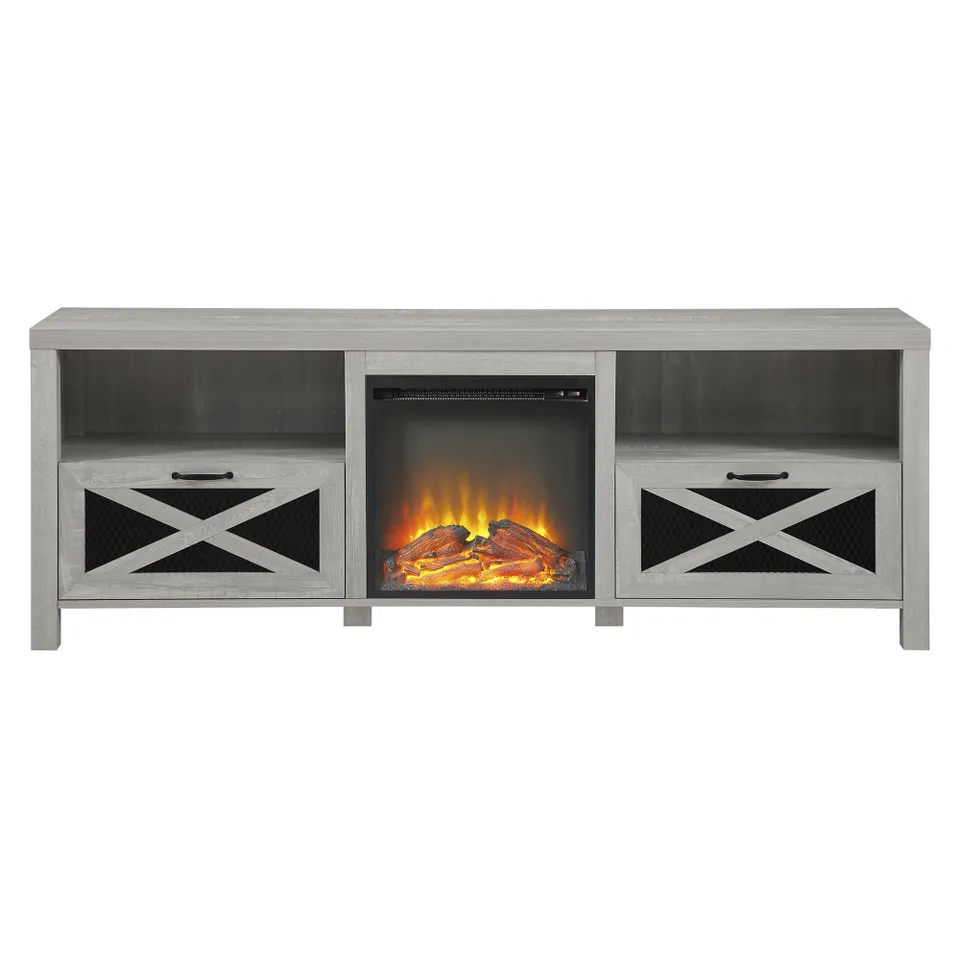 Abilene 70" Rustic Farmhouse Fireplace TV Stand - Stone Grey 