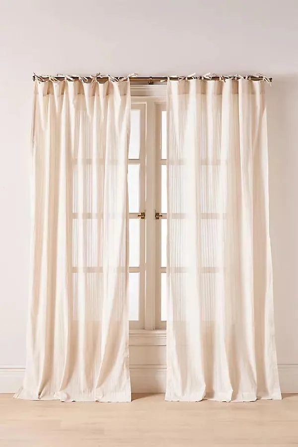 Cotton Dobby Striped Sheer Tie-Top Curtain