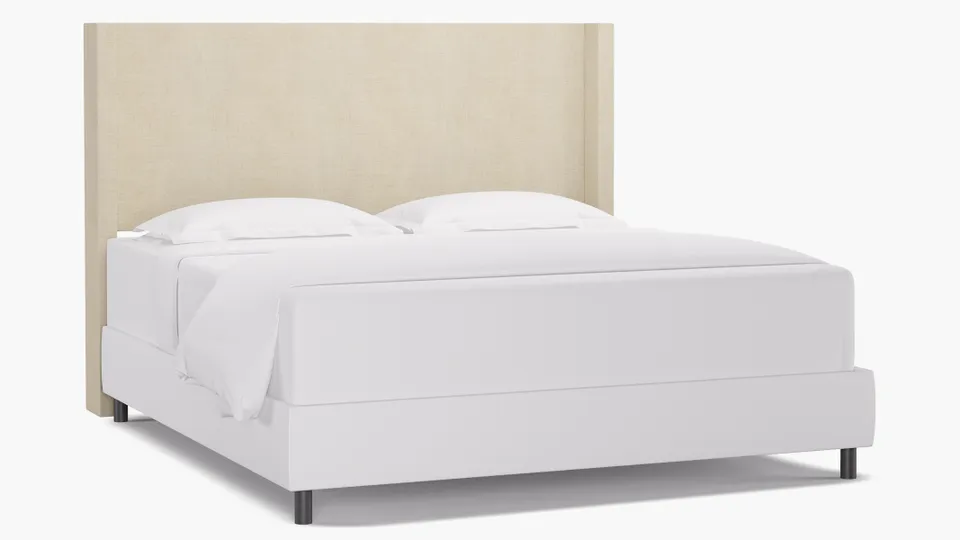 Modern Wingback Headboard, Talc Everyday Linen, King