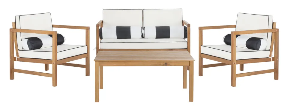 Montez 4 Piece Outdoor Set With Accent Pillows - Natural/Black/White