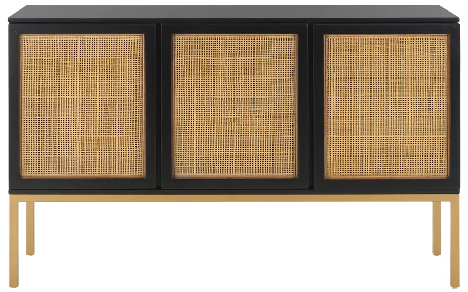 Zadie 2 Shelf Rattan Sideboard - Black / Gold