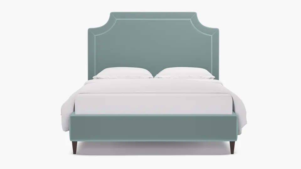 Deco Bed, Spa Performance Plush Velvet, Espresso Square Tapered Leg, Full