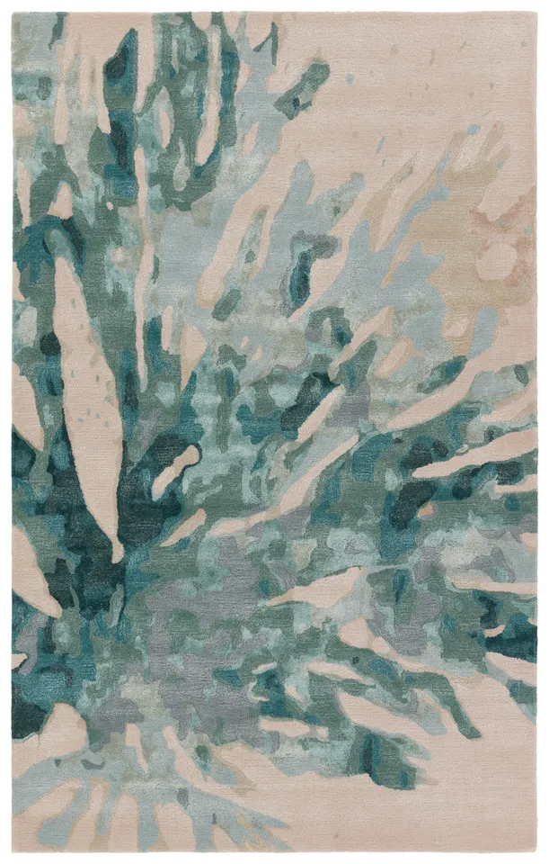 Atoll Handmade Animal Pattern Teal/ Sage Area Rug (5'X8')