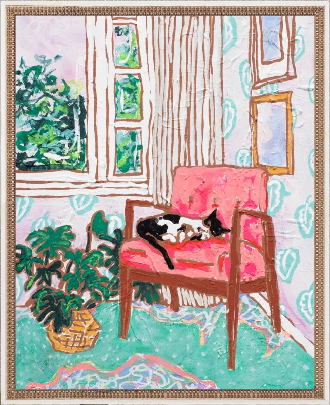 Cat Nap: Tuxedo Cat Napping in Mid-Century Chair by Lara Lee Meintjes for Artfully Walls