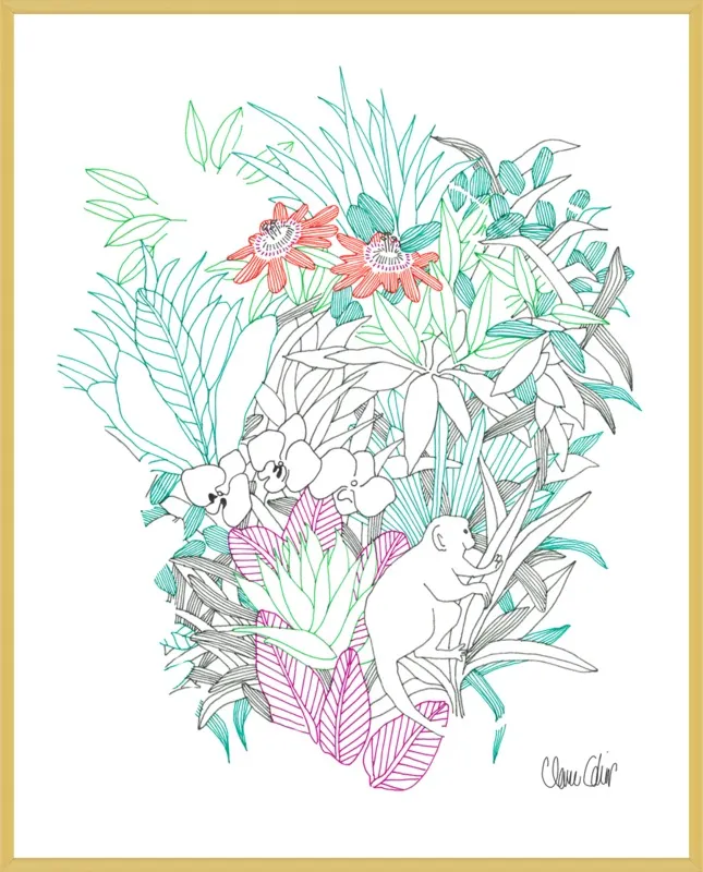 Passionflowers, orchids and the squirrel monkey  by Claire Colin for Artfully Walls
