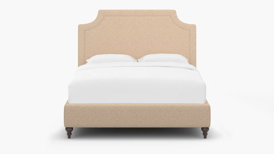 Deco Bed, Buff Boucle, Espresso Traditional Turned Leg, Full