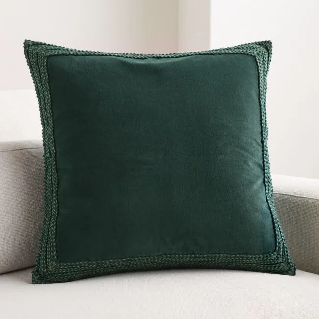 Braided Velvet Border 23"x23" Spruce Green Throw Pillow Cover