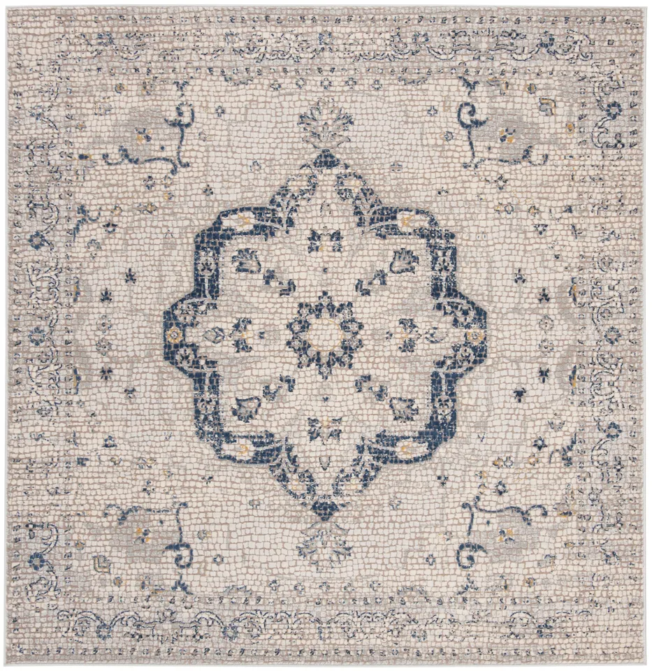 Arlo Home Woven Area Rug, MAR412N, Navy/Ivory,  6' 7" X 6' 7" Square