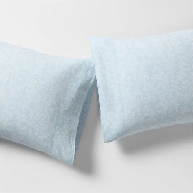 Aire Natural European Linen Ditsy Floral Pale Blue Standard Pillowcases, Set of 2