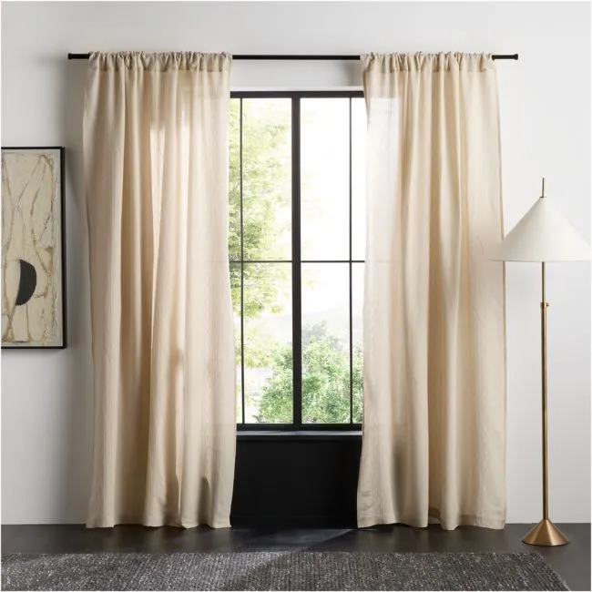 Natural Taupe Diamond Stitch EUROPEAN FLAX ™-Certified Linen Sheer Window Curtain Panel 52"x96"