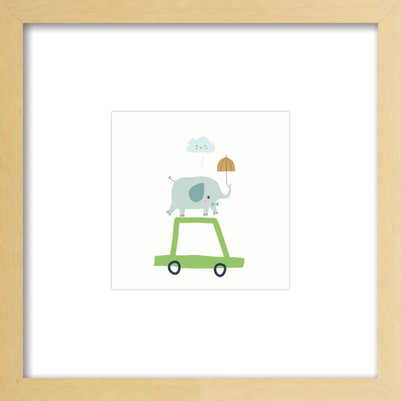 Retro Elephant and Car by Sarah Betz - Little Cube for Artfully Walls