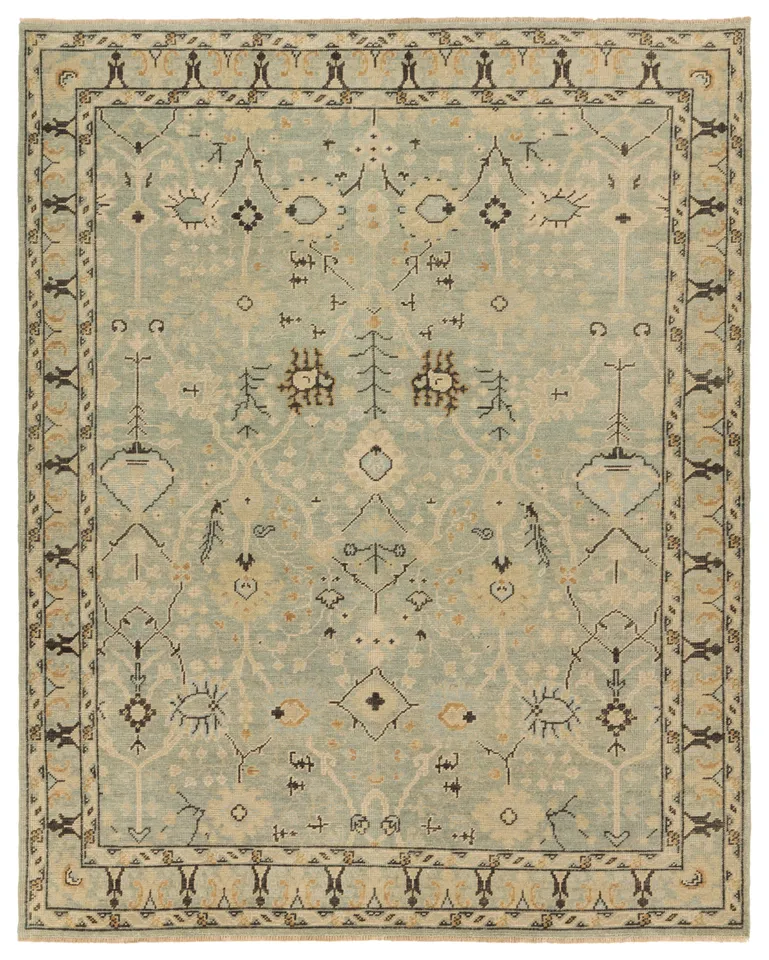Markid Handknotted Floral Blue/Black Area Rug (10'X14' Rectangle)