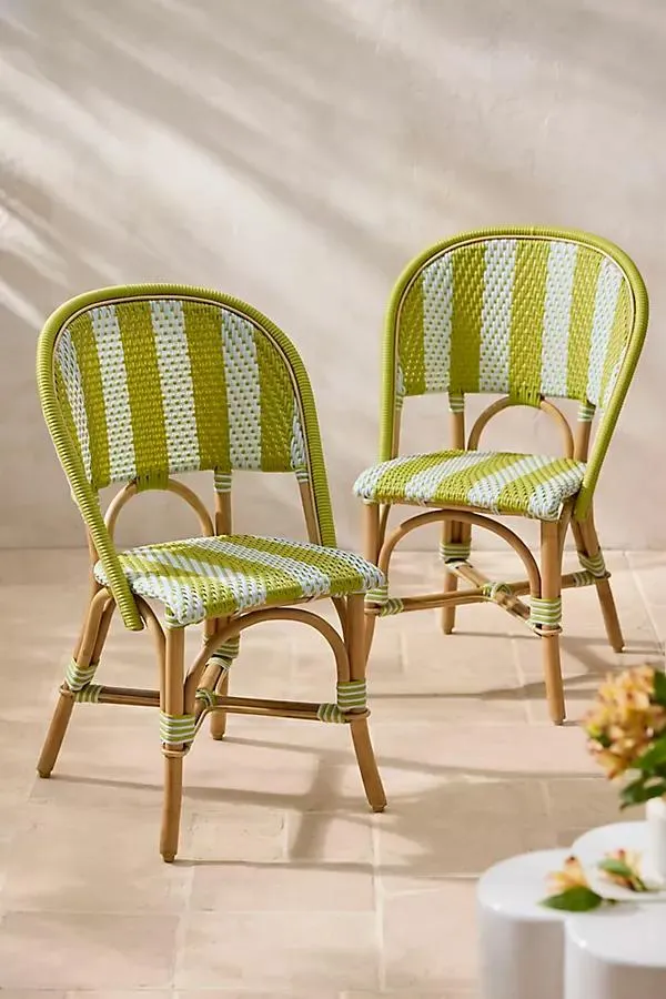 Striped Woven Indoor/Outdoor Bistro Chairs, Set of 2