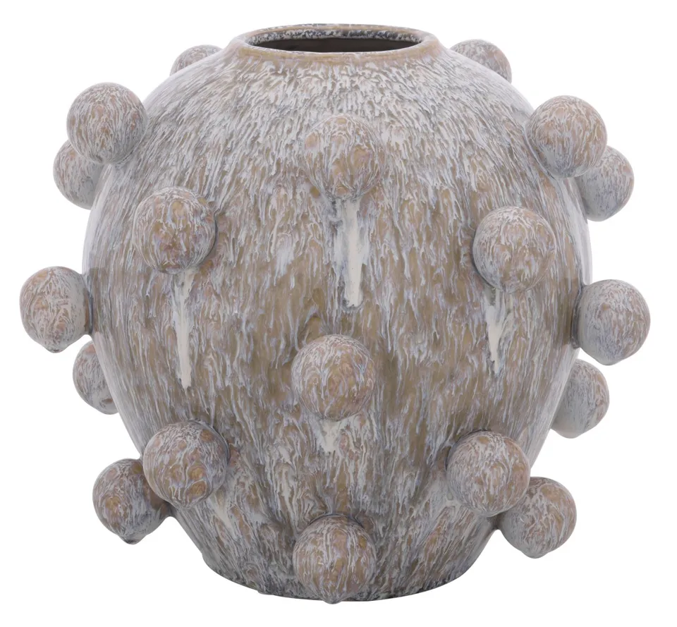 Clio 12 " Orb Reactive Ceramic Vase - Off White / Gray