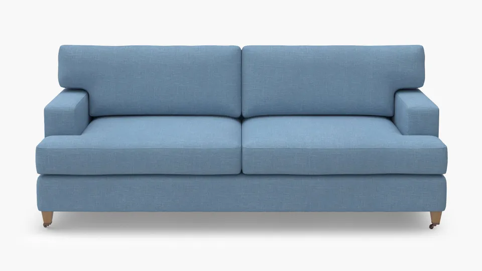 Classic Sofa, French Blue Everyday Linen, Natural with Antique Brass Caster