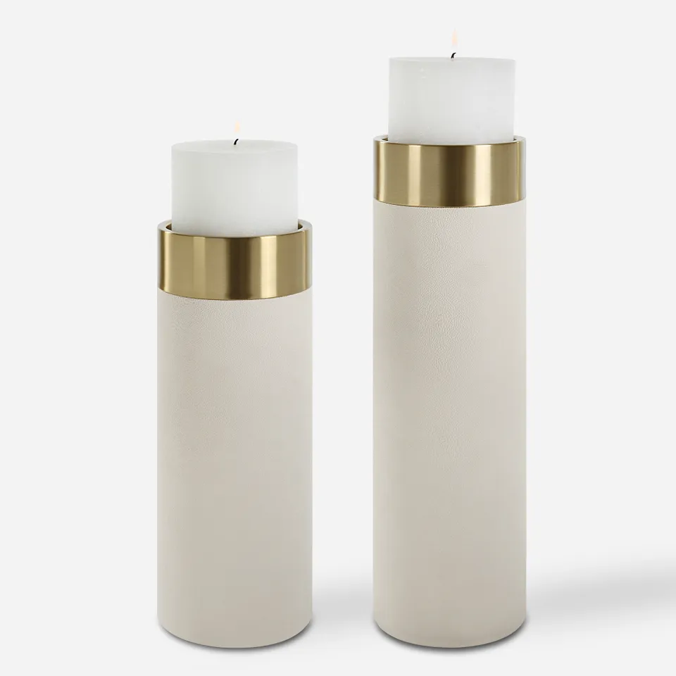 Wessex White Pillar Candleholders Set Of 2