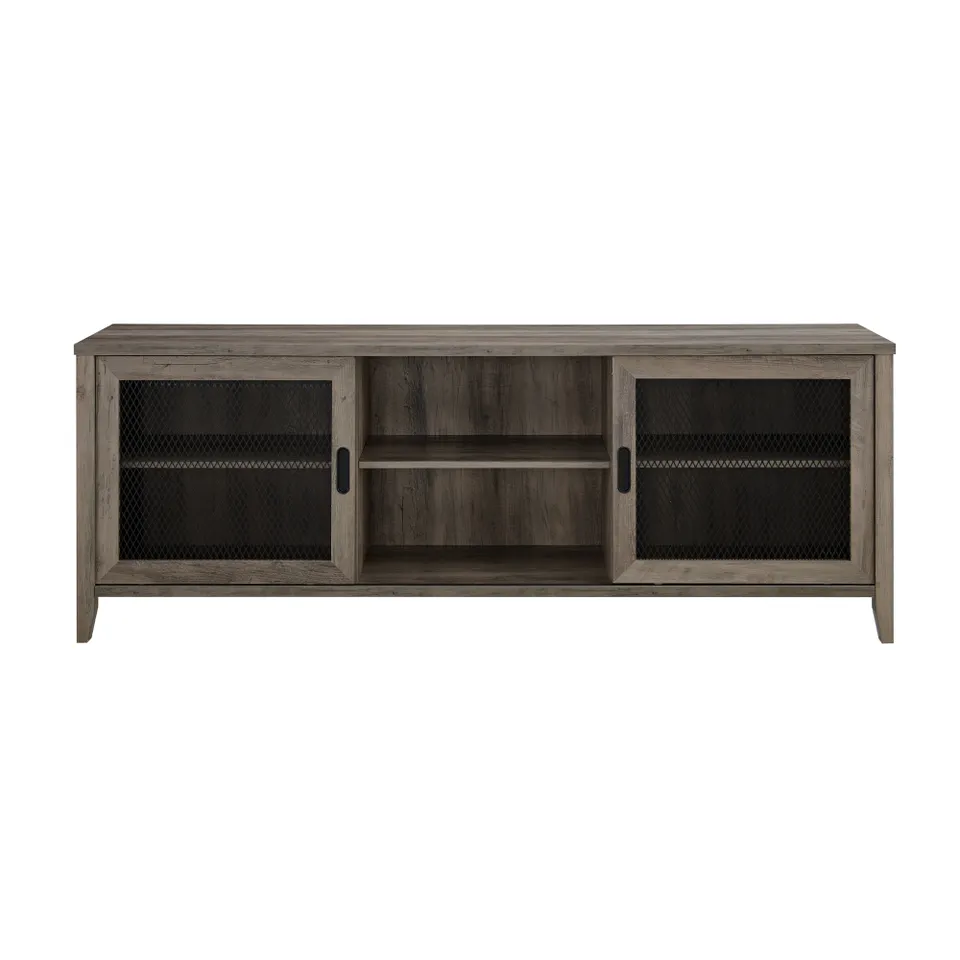 Arthur 70" Industrial Sliding Mesh Door TV Stand - Grey Wash