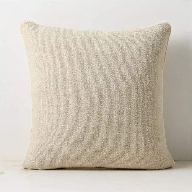 Strada Off-White with Light Brown Tweed Italian Wool Throw Pillow with Feather-Down Insert 20"x20"