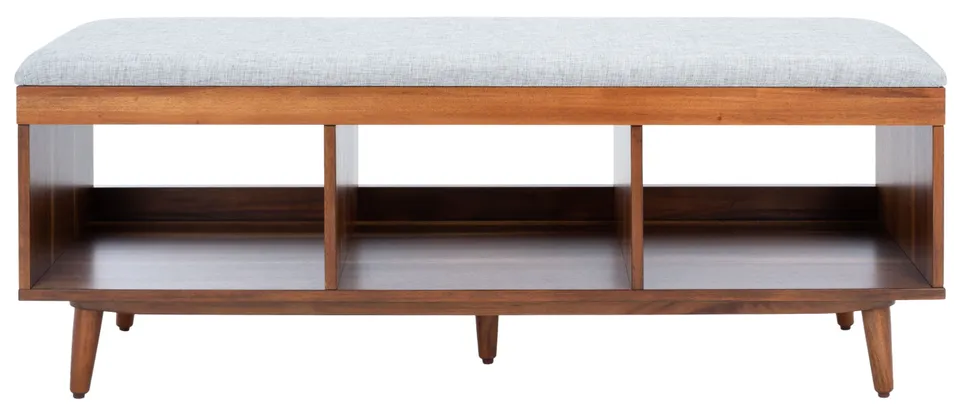 Cricket Open Shelf Bench With Cushion - Gray / Natural Acacia