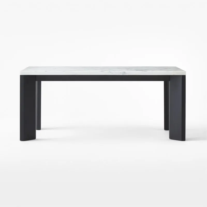 Sydney 72'' Rectangular Carrara Marble Dining Table with Black Steel Legs