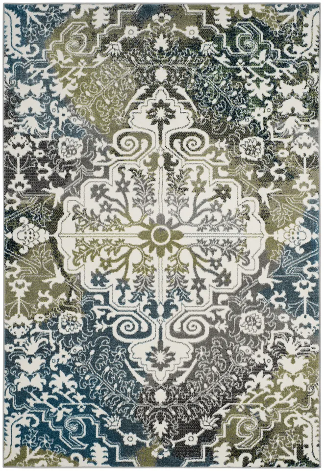 Arlo Home Woven Area Rug, WTC669B, Ivory/Peacock Blue,  5' 3" X 7' 6"
