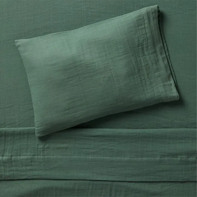 Supersoft Pine Green 100% Organic Cotton Gauze Toddler Sheet Set