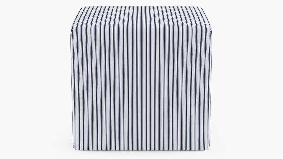 Cube Ottoman, Navy Classic Ticking Stripe