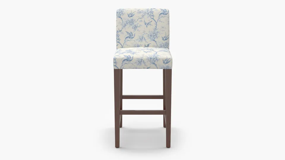 Signature Dining Bar Stool, Blue Swallows, Walnut Square Tapered Leg