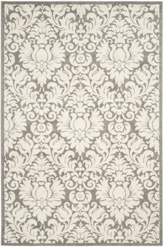 Arlo Home Indoor/Outdoor Woven Area Rug, AMT427R, Dark Grey/Beige,  6' X 9'