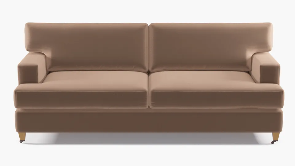 Classic Sofa, Mink Performance Plush Velvet, Natural with Antique Brass Caster