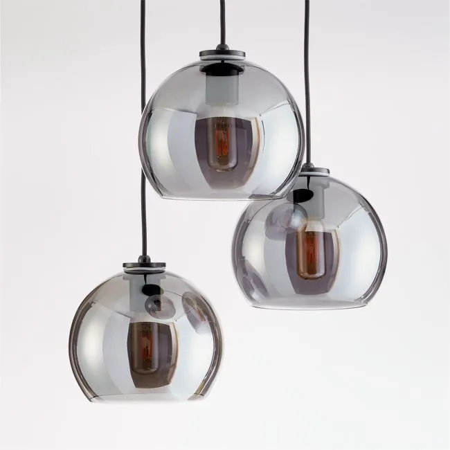 Arren Black 3-Light Round Pendant with Round Silver Glass Shades 17.3"