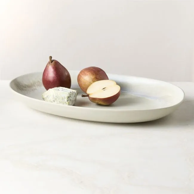 Drift Oval Ivory Serving Platter with Glossy Reactive Glaze